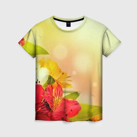 Женская футболка 3D с принтом Лилия в Курске, 100% полиэфир ( синтетическое хлопкоподобное полотно) | прямой крой, круглый вырез горловины, длина до линии бедер | flower | красные | цветочки | цветы