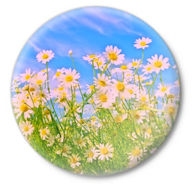 Значок с принтом Ромашка в Курске,  металл | круглая форма, металлическая застежка в виде булавки | flower | лето | полевой цветок | цветочки | цветы