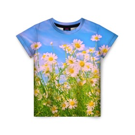Детская футболка 3D с принтом Ромашка в Курске, 100% гипоаллергенный полиэфир | прямой крой, круглый вырез горловины, длина до линии бедер, чуть спущенное плечо, ткань немного тянется | flower | лето | полевой цветок | цветочки | цветы