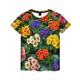 Женская футболка 3D с принтом Фиалки в Курске, 100% полиэфир ( синтетическое хлопкоподобное полотно) | прямой крой, круглый вырез горловины, длина до линии бедер | flower | лето | поле | полевой цветок | цветочки | цветы