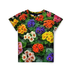Детская футболка 3D с принтом Фиалки в Курске, 100% гипоаллергенный полиэфир | прямой крой, круглый вырез горловины, длина до линии бедер, чуть спущенное плечо, ткань немного тянется | flower | лето | поле | полевой цветок | цветочки | цветы
