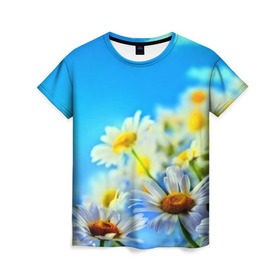 Женская футболка 3D с принтом Ромашка полевая в Курске, 100% полиэфир ( синтетическое хлопкоподобное полотно) | прямой крой, круглый вырез горловины, длина до линии бедер | flower | лето | поле | полевой цветок | цветочки | цветы