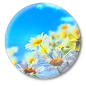 Значок с принтом Ромашка полевая в Курске,  металл | круглая форма, металлическая застежка в виде булавки | flower | лето | поле | полевой цветок | цветочки | цветы