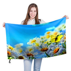 Флаг 3D с принтом Ромашка полевая в Курске, 100% полиэстер | плотность ткани — 95 г/м2, размер — 67 х 109 см. Принт наносится с одной стороны | flower | лето | поле | полевой цветок | цветочки | цветы