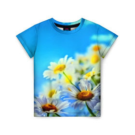 Детская футболка 3D с принтом Ромашка полевая в Курске, 100% гипоаллергенный полиэфир | прямой крой, круглый вырез горловины, длина до линии бедер, чуть спущенное плечо, ткань немного тянется | flower | лето | поле | полевой цветок | цветочки | цветы