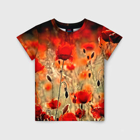 Детская футболка 3D с принтом Маковое поле в Курске, 100% гипоаллергенный полиэфир | прямой крой, круглый вырез горловины, длина до линии бедер, чуть спущенное плечо, ткань немного тянется | flower | красные | лето | поле | полевой цветок | цветочки | цветы