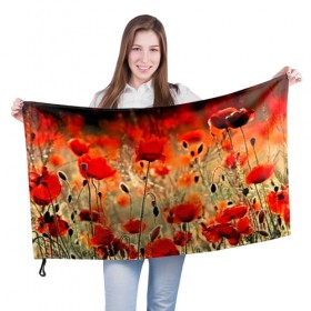 Флаг 3D с принтом Маковое поле в Курске, 100% полиэстер | плотность ткани — 95 г/м2, размер — 67 х 109 см. Принт наносится с одной стороны | flower | красные | лето | поле | полевой цветок | цветочки | цветы