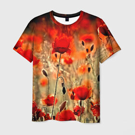 Мужская футболка 3D с принтом Маковое поле в Курске, 100% полиэфир | прямой крой, круглый вырез горловины, длина до линии бедер | flower | красные | лето | поле | полевой цветок | цветочки | цветы