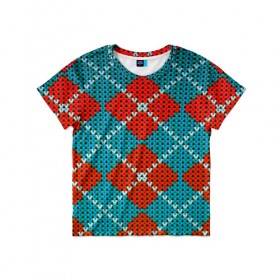 Детская футболка 3D с принтом Knitting pattern в Курске, 100% гипоаллергенный полиэфир | прямой крой, круглый вырез горловины, длина до линии бедер, чуть спущенное плечо, ткань немного тянется | Тематика изображения на принте: вязаный | рождество | свитер | текстура
