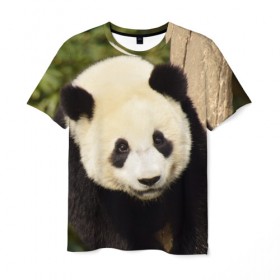 Мужская футболка 3D с принтом Панда на дереве в Курске, 100% полиэфир | прямой крой, круглый вырез горловины, длина до линии бедер | животные | лес | медведь | медвежонок | панда | природа