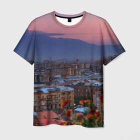 Мужская футболка 3D с принтом Армения в Курске, 100% полиэфир | прямой крой, круглый вырез горловины, длина до линии бедер | Тематика изображения на принте: айастан | армения | город | горы | дома | ереван | закат | пейзаж | ромашки | столица | страна | флора | хайастан | цветы | эривань