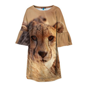 Детское платье 3D с принтом Гепард в Курске, 100% полиэстер | прямой силуэт, чуть расширенный к низу. Круглая горловина, на рукавах — воланы | амурский | гепард | животные | зверь | киса | кот | котенок | кошка | лев | леопард | пума | рысь | серый | тигр | тигренок | хищник