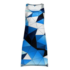 Платье-майка 3D с принтом Голубой полигон в Курске, 100% полиэстер | полуприлегающий силуэт, широкие бретели, круглый вырез горловины, удлиненный подол сзади. | абстракция | бумага | геометрия | грани | изгиб | линии | полигоны | полосы | постель | розовый | сочетания | текстура | треугольники
