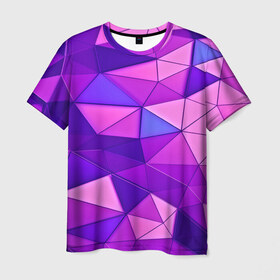Мужская футболка 3D с принтом Розовые полигоны в Курске, 100% полиэфир | прямой крой, круглый вырез горловины, длина до линии бедер | абстракция | бумага | геометрия | грани | изгиб | линии | полигоны | полосы | постель | розовый | сочетания | текстура | треугольники