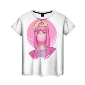 Женская футболка 3D с принтом Bubble Gum в Курске, 100% полиэфир ( синтетическое хлопкоподобное полотно) | прямой крой, круглый вырез горловины, длина до линии бедер | angel | pop | sia | ангел | поп | сиа