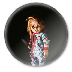 Значок с принтом Чаки в Курске,  металл | круглая форма, металлическая застежка в виде булавки | chucky | кино | кровь | кукла | нож | ужасы | чаки