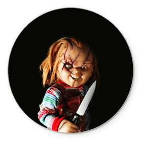 Коврик круглый с принтом Чаки в Курске, резина и полиэстер | круглая форма, изображение наносится на всю лицевую часть | chucky | кино | кровь | кукла | нож | ужасы | чаки