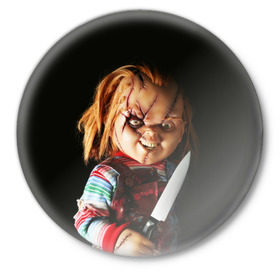 Значок с принтом Чаки в Курске,  металл | круглая форма, металлическая застежка в виде булавки | chucky | кино | кровь | кукла | нож | ужасы | чаки