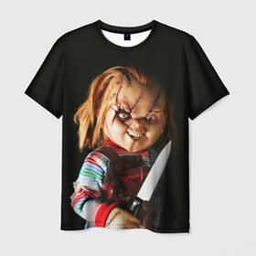 Мужская футболка 3D с принтом Чаки в Курске, 100% полиэфир | прямой крой, круглый вырез горловины, длина до линии бедер | chucky | кино | кровь | кукла | нож | ужасы | чаки