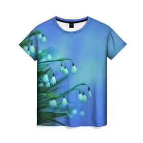 Женская футболка 3D с принтом Подснежники в Курске, 100% полиэфир ( синтетическое хлопкоподобное полотно) | прямой крой, круглый вырез горловины, длина до линии бедер | flower | весна | поле | полевой цветок | цветочки | цветы