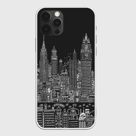 Чехол для iPhone 12 Pro Max с принтом Мегаполис в Курске, Силикон |  | advertising | art | black and white | city | drawing | metropolis | night | painting | skyscrapers | город | искусство | картина | мегаполис | ночь | рисунок | черно белый