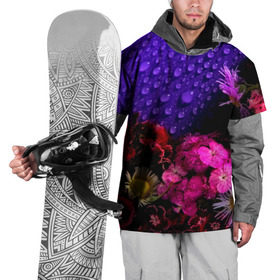 Накидка на куртку 3D с принтом Капли на цветах в Курске, 100% полиэстер |  | 