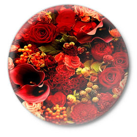 Значок с принтом Букет цветов в Курске,  металл | круглая форма, металлическая застежка в виде булавки | Тематика изображения на принте: flower | красные | розы | цветочки | цветы