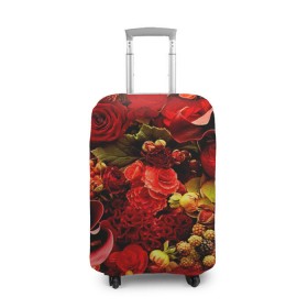 Чехол для чемодана 3D с принтом Букет цветов в Курске, 86% полиэфир, 14% спандекс | двустороннее нанесение принта, прорези для ручек и колес | flower | красные | розы | цветочки | цветы