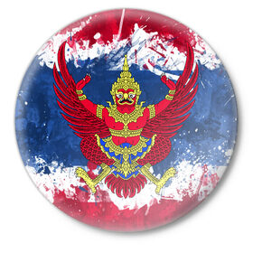Значок с принтом Таиланд в Курске,  металл | круглая форма, металлическая застежка в виде булавки | Тематика изображения на принте: flag | garuda | thailand | гаруда | таиланд | флаг