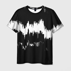 Мужская футболка 3D с принтом Черно-белый штрих в Курске, 100% полиэфир | прямой крой, круглый вырез горловины, длина до линии бедер | краска | потертость | текстура | черно белый