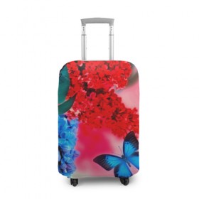 Чехол для чемодана 3D с принтом Бабочки в Курске, 86% полиэфир, 14% спандекс | двустороннее нанесение принта, прорези для ручек и колес | flower | красные | цветочки | цветы