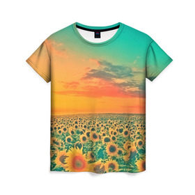 Женская футболка 3D с принтом Подсолнух в Курске, 100% полиэфир ( синтетическое хлопкоподобное полотно) | прямой крой, круглый вырез горловины, длина до линии бедер | flower | лето | поле | полевой цветок | природа | цветочки | цветы