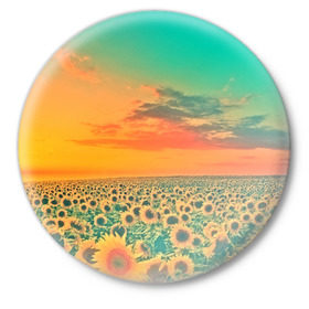 Значок с принтом Подсолнух в Курске,  металл | круглая форма, металлическая застежка в виде булавки | flower | лето | поле | полевой цветок | природа | цветочки | цветы