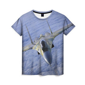 Женская футболка 3D с принтом Су - 35 в Курске, 100% полиэфир ( синтетическое хлопкоподобное полотно) | прямой крой, круглый вырез горловины, длина до линии бедер | самолет