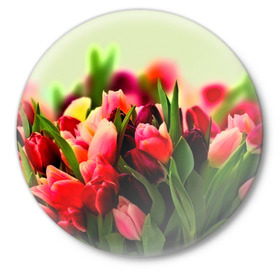 Значок с принтом Букет тюльпанов в Курске,  металл | круглая форма, металлическая застежка в виде булавки | flower | весна | цветочки | цветы