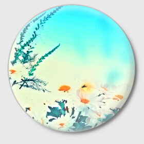 Значок с принтом chamomile в Курске,  металл | круглая форма, металлическая застежка в виде булавки | flower | лето | полевой цветок | цветочки | цветы