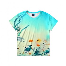 Детская футболка 3D с принтом chamomile в Курске, 100% гипоаллергенный полиэфир | прямой крой, круглый вырез горловины, длина до линии бедер, чуть спущенное плечо, ткань немного тянется | flower | лето | полевой цветок | цветочки | цветы