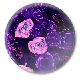 Значок с принтом Фиолетовые розы в Курске,  металл | круглая форма, металлическая застежка в виде булавки | flower | прикцветочки | розы | цветы