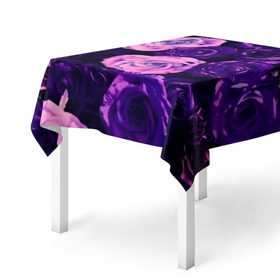 Скатерть 3D с принтом Фиолетовые розы в Курске, 100% полиэстер (ткань не мнется и не растягивается) | Размер: 150*150 см | Тематика изображения на принте: flower | прикцветочки | розы | цветы