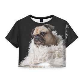 Женская футболка 3D укороченная с принтом Мопс в Курске, 100% полиэстер | круглая горловина, длина футболки до линии талии, рукава с отворотами | бульдог | мопс | мопсик | мопсы | пес | песик | песики | собака | собаки | собачка