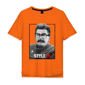 Мужская футболка хлопок Oversize с принтом Style in в Курске, 100% хлопок | свободный крой, круглый ворот, “спинка” длиннее передней части | stalin | сталин
