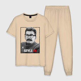 Мужская пижама хлопок с принтом Style in в Курске, 100% хлопок | брюки и футболка прямого кроя, без карманов, на брюках мягкая резинка на поясе и по низу штанин
 | stalin | сталин