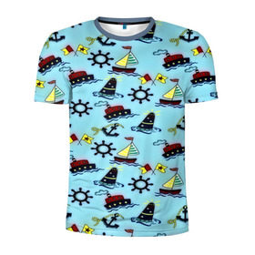 Мужская футболка 3D спортивная с принтом Кораблик в Курске, 100% полиэстер с улучшенными характеристиками | приталенный силуэт, круглая горловина, широкие плечи, сужается к линии бедра | navy blue | абстракции | белый | брызги | волны | дельфин | кораблик | красный | маяк | минимализм | морская тема | спасательный круг | темно синий | якорь