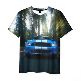 Мужская футболка 3D с принтом Форд в Курске, 100% полиэфир | прямой крой, круглый вырез горловины, длина до линии бедер | ford | автогонка | автомобиль | бампер | гонка | дорога | езда | лес | на трассе | погоня | скорость | тачка | трасса | фары | форд | шоссе