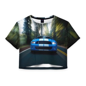 Женская футболка 3D укороченная с принтом Форд в Курске, 100% полиэстер | круглая горловина, длина футболки до линии талии, рукава с отворотами | ford | автогонка | автомобиль | бампер | гонка | дорога | езда | лес | на трассе | погоня | скорость | тачка | трасса | фары | форд | шоссе