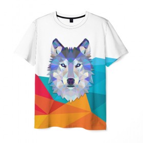 Мужская футболка 3D с принтом Волк в Курске, 100% полиэфир | прямой крой, круглый вырез горловины, длина до линии бедер | вол | геометрические животные | животные | иллюстрация