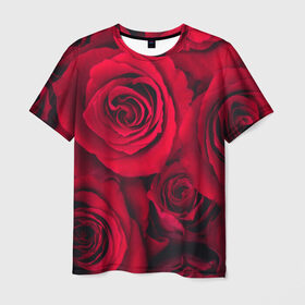 Мужская футболка 3D с принтом Красные розы в Курске, 100% полиэфир | прямой крой, круглый вырез горловины, длина до линии бедер | 8 марта | букет | весна | дары флоры | женщине | красные | лепестки | лето | любовь | отношения | подарок | розы | романтика | флора | цветок | цветы