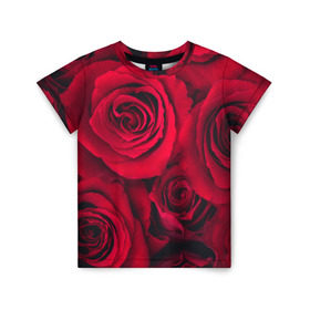 Детская футболка 3D с принтом Красные розы в Курске, 100% гипоаллергенный полиэфир | прямой крой, круглый вырез горловины, длина до линии бедер, чуть спущенное плечо, ткань немного тянется | 8 марта | букет | весна | дары флоры | женщине | красные | лепестки | лето | любовь | отношения | подарок | розы | романтика | флора | цветок | цветы