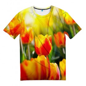 Мужская футболка 3D с принтом Тюльпаны в Курске, 100% полиэфир | прямой крой, круглый вырез горловины, длина до линии бедер | 