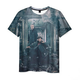 Мужская футболка 3D с принтом Шерлок и Ватсон в Курске, 100% полиэфир | прямой крой, круглый вырез горловины, длина до линии бедер | бенедикт кембербетч | ватсон | доктор ватсон | кино | сериалы | фильмы | шерлок | шерлок холмс